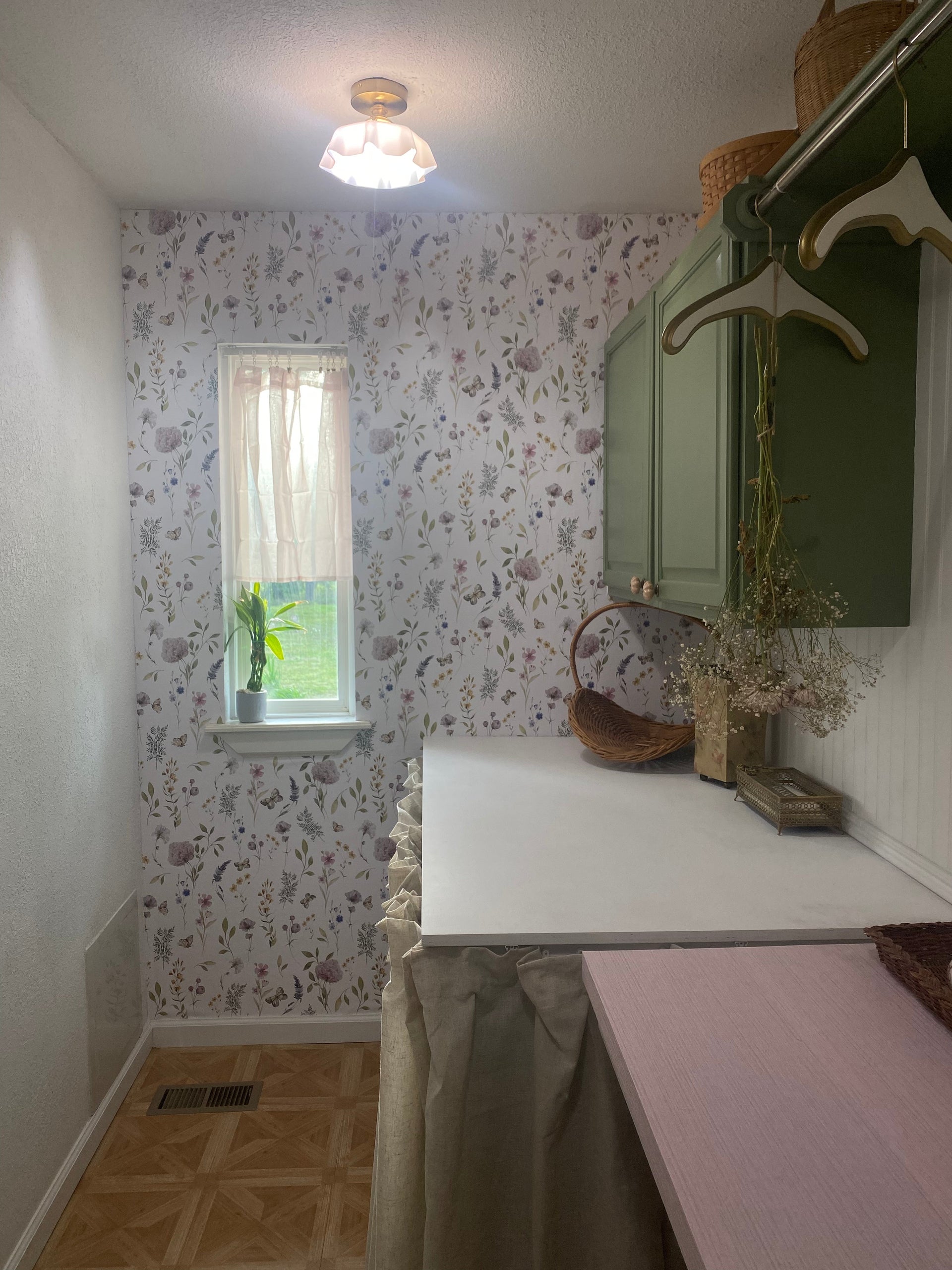 Valerie Floral Wallpaper in Sage-Green, Blush-Pink & Lavender