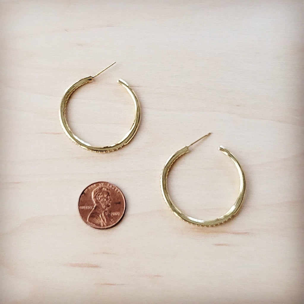 Pave Gold-Tone Hoop Earrings with Subtle Sparkle - Image 3