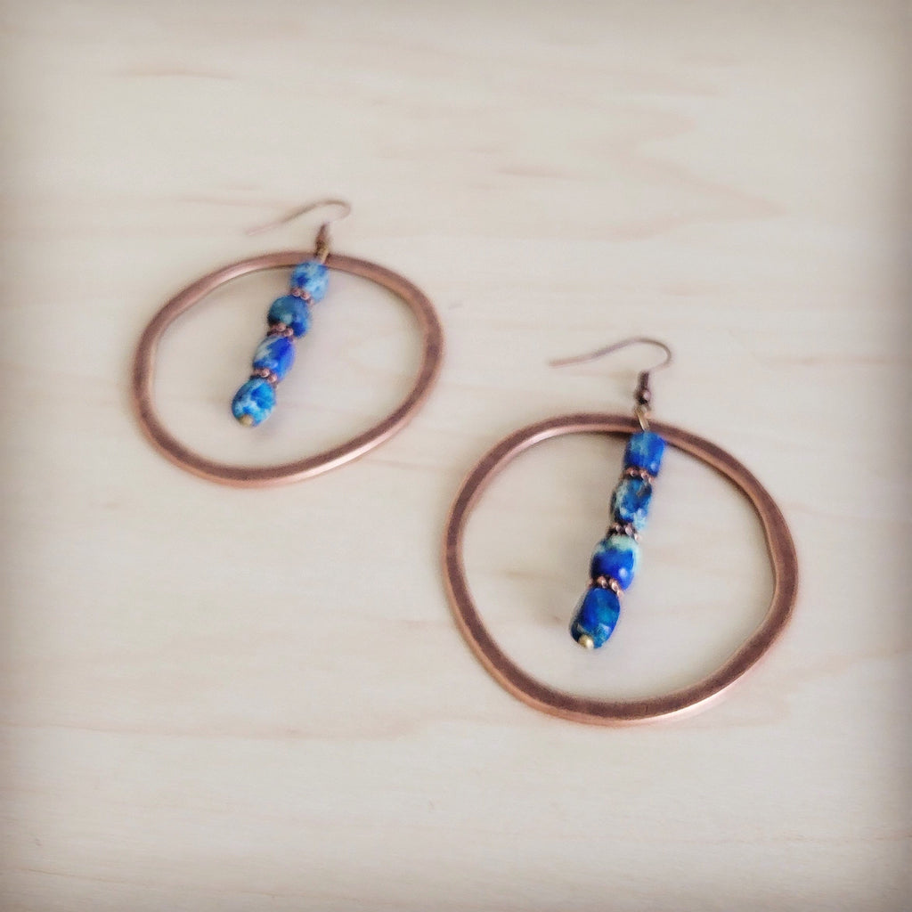 Western Copper Hoop Earrings w/ Denim Regalite 100c