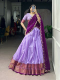 Lavender cotton silk lehenga choli with zari weaving and coordinating dupatta