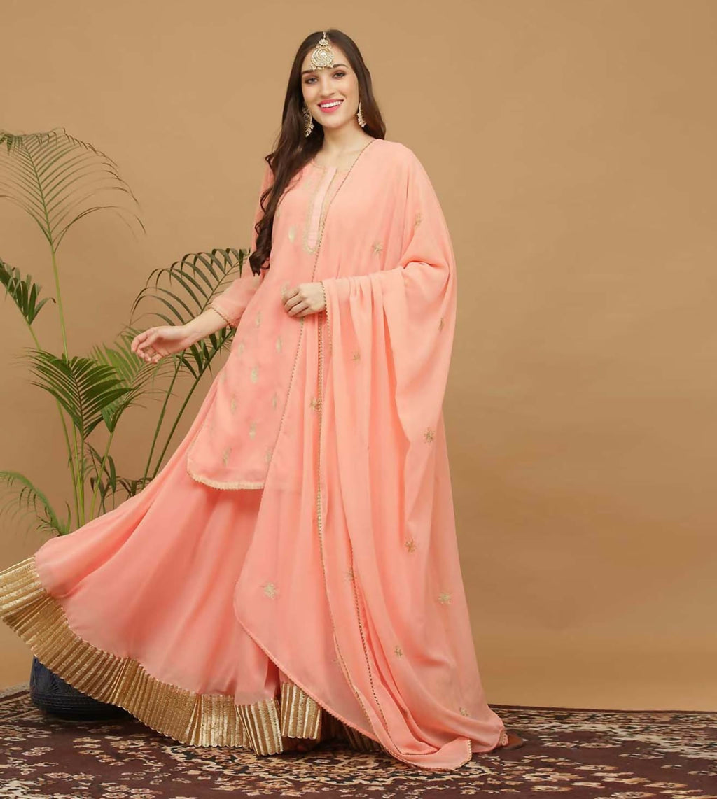 Flowy lite beige georgette lehenga set