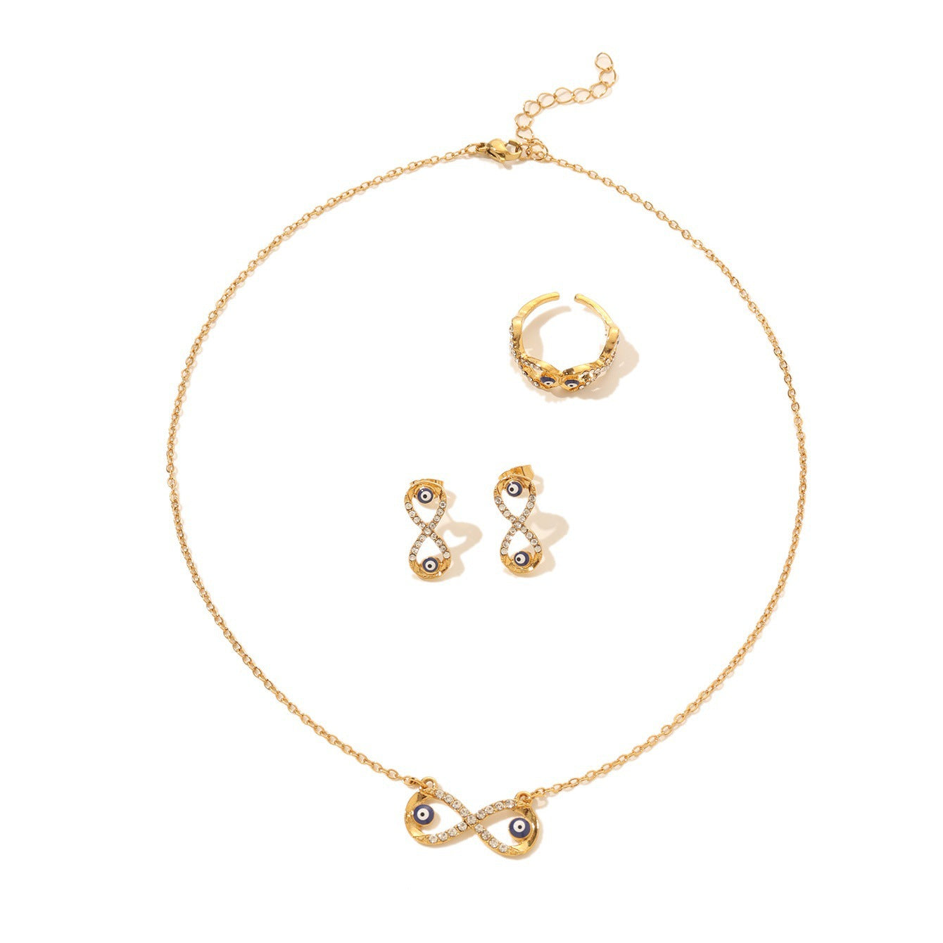 Gold-Tone Evil Eye Jewelry Set with White Crystal Accents