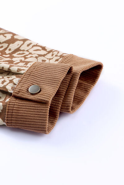 Women's Leopard Print Drop Shoulder Jacket in Brown and Beige