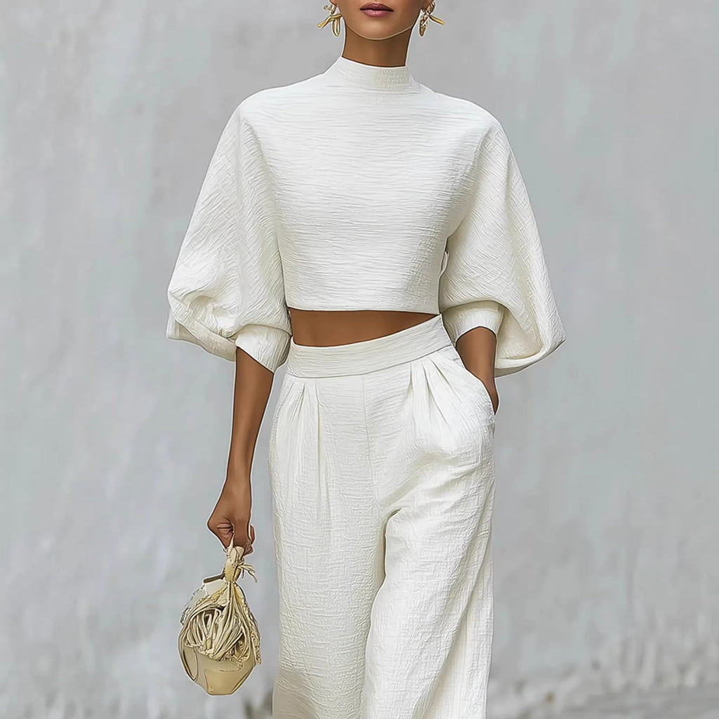 Women's Cropped Short Top & High-Waisted Wide Leg Pant Set - Image 5