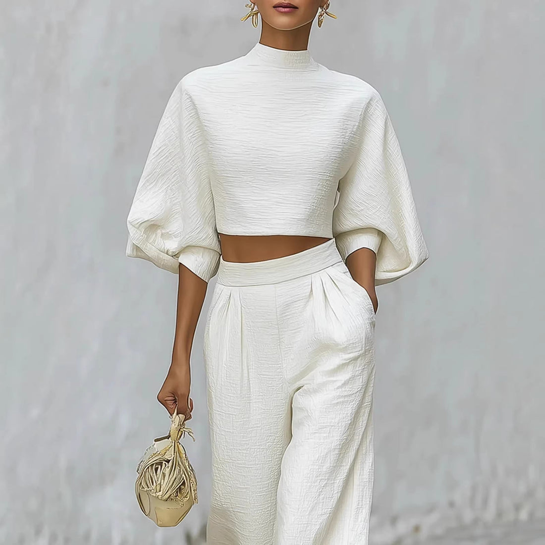 Women's Cropped Short Top & High-Waisted Wide Leg Pant Set - Image 5