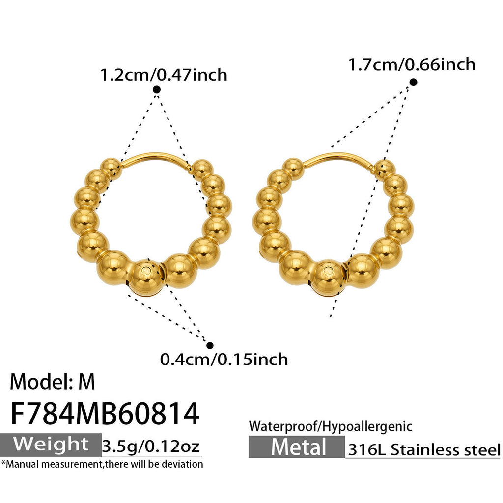 Round Bead Spliced Hoop Earrings 316L Stainless Steel Fashion Women Ear Jewelry For Daily Dating Party Banquet Occasions