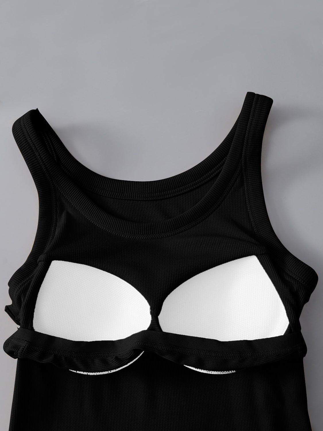 Women's Fitted Round Neck Tank Top with Built-in Bra - Sleeveless