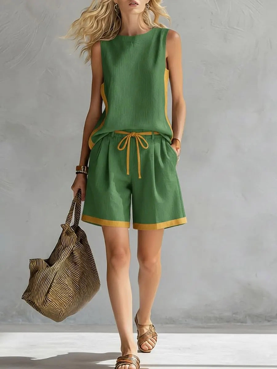 Women's Color-Block Tank Vest and Relaxed Shorts Two-Piece Set - Image 7