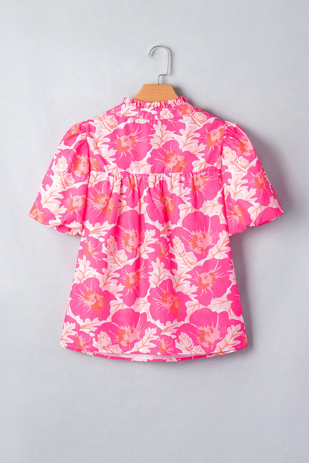 Yellow Floral Short Bubble Sleeve Summer Blouse