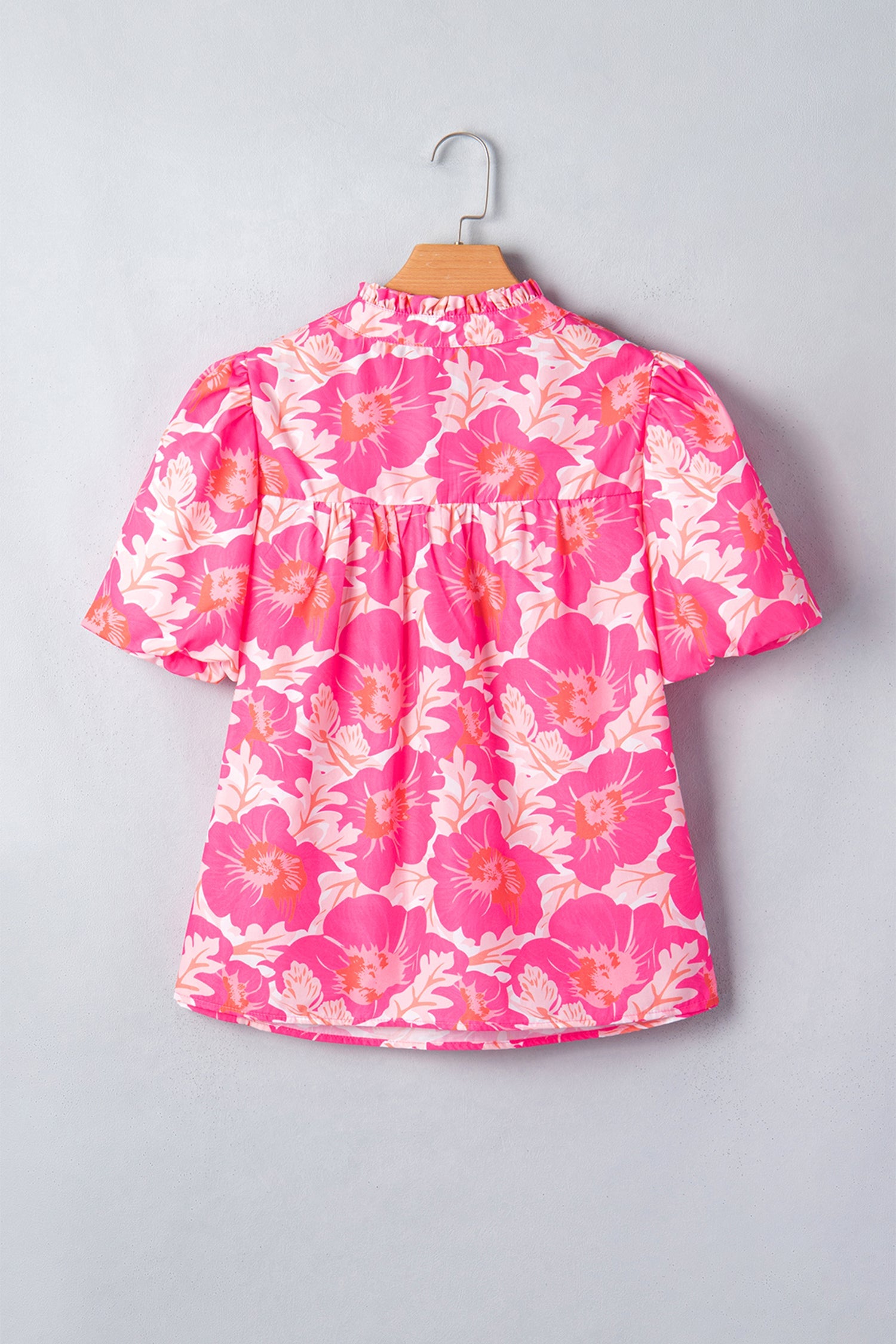 Yellow Floral Short Bubble Sleeve Summer Blouse