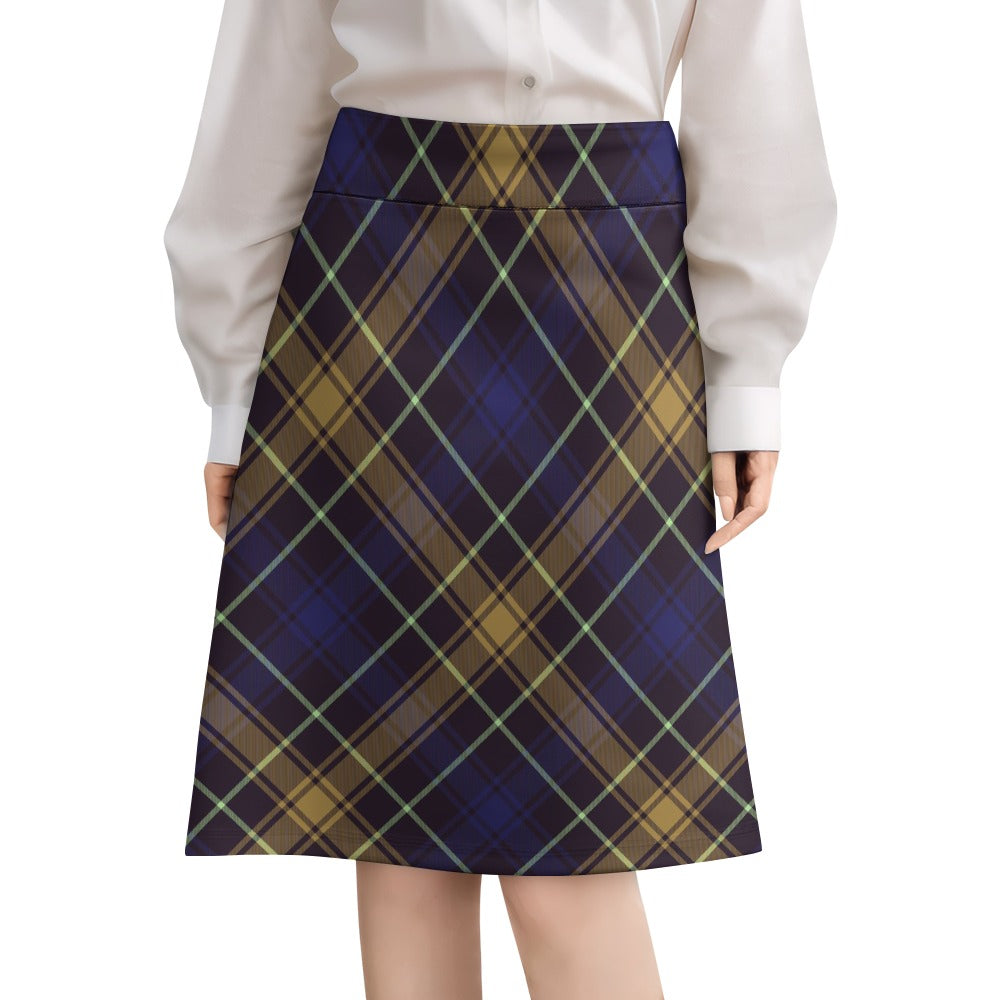 Women's Navy Plaid High-Waisted Mini Skirt with Zipper Detail - Image 2