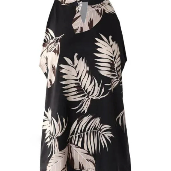 Women Tropical Print Halter Neck Sleeveless Summer Vest Top - Image 2