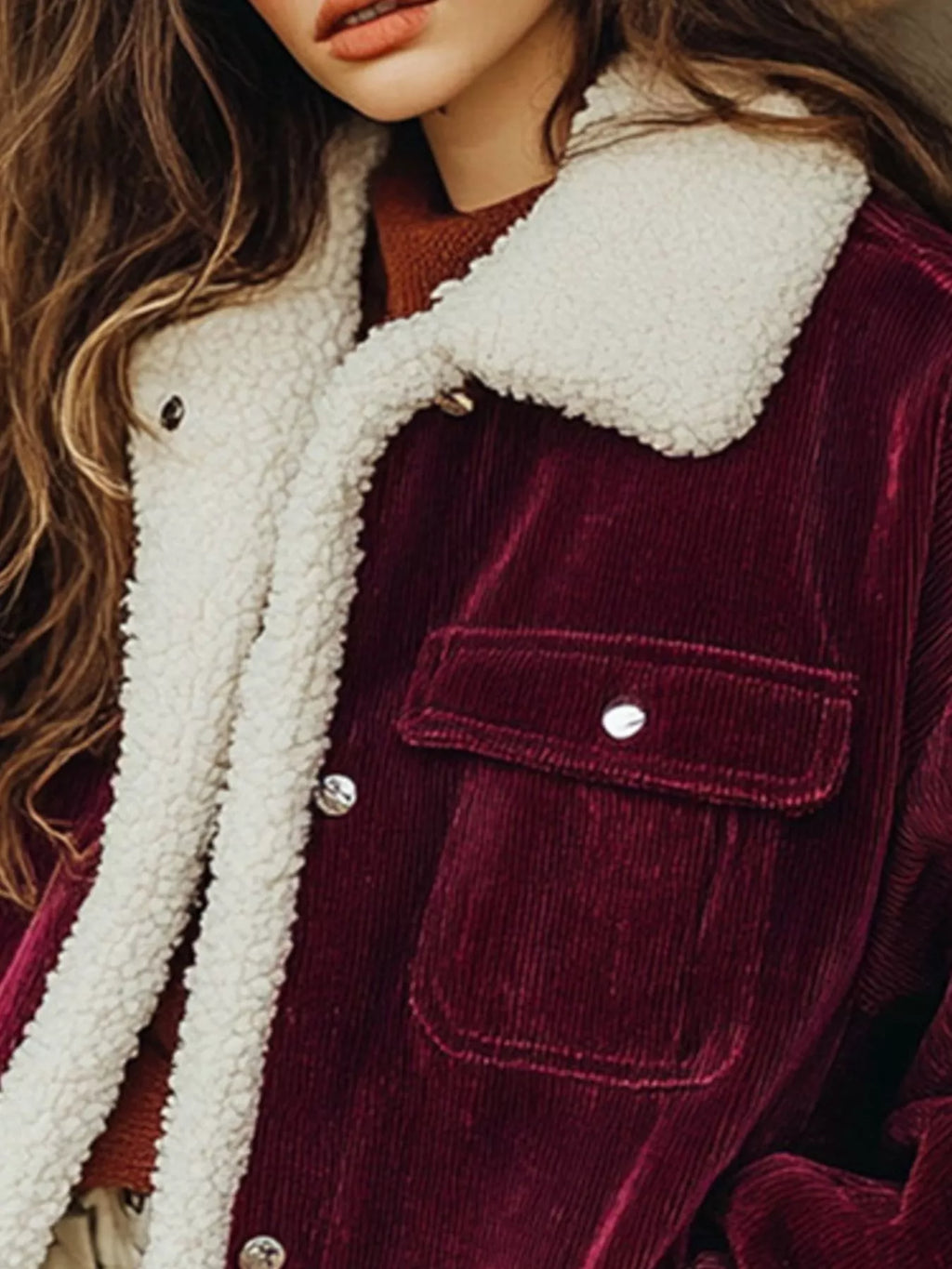 Sherpa Collar Corduroy Button-Up Jacket