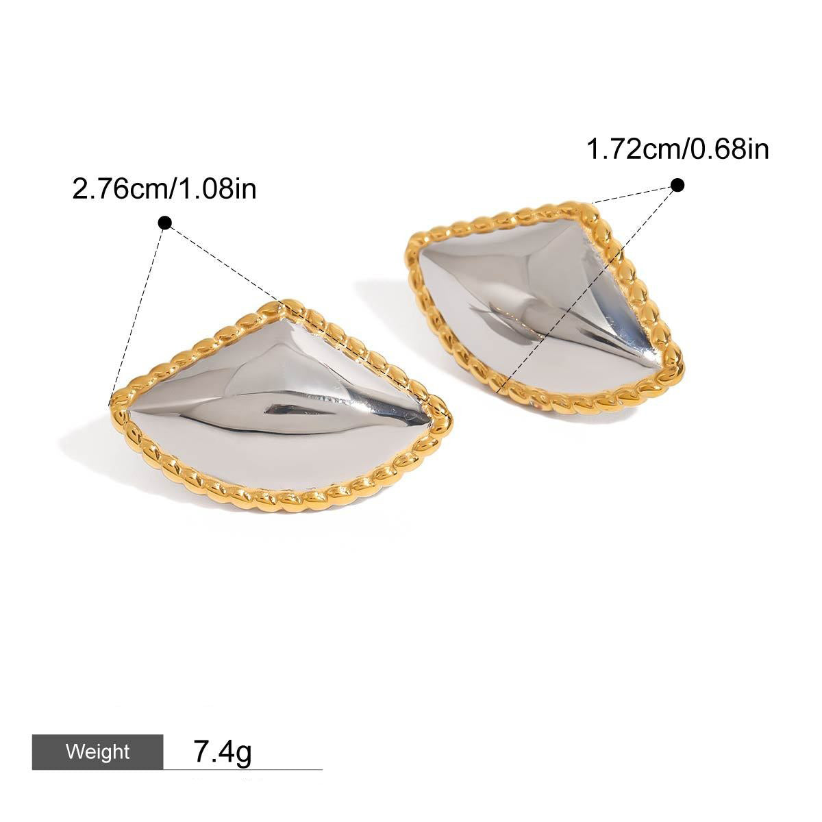 18K gold fan-shaped earrings with gold and silver color matching design