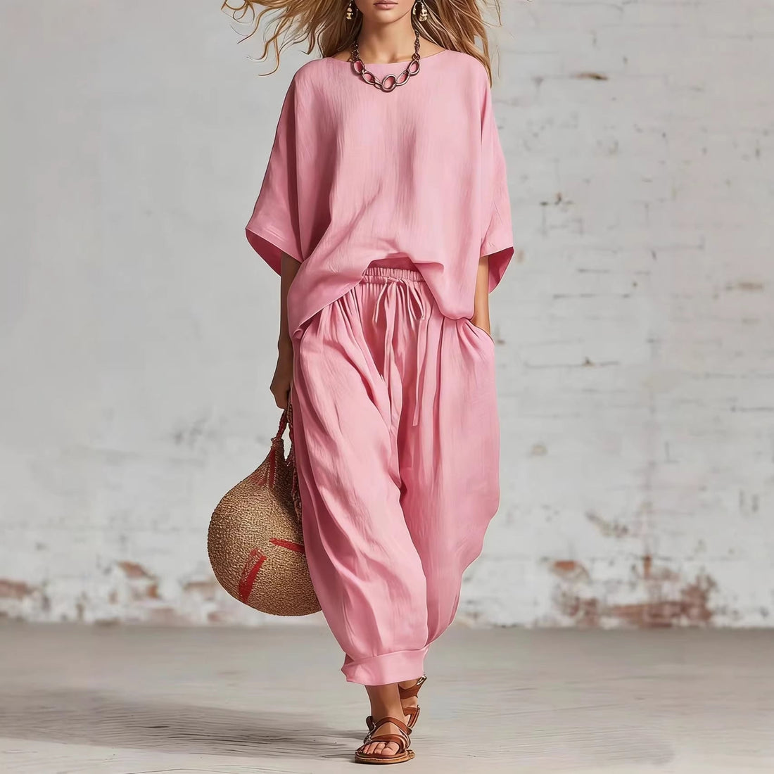 Women's Loose Casual Two-Piece Set T-Shirt and Drawstring Pants - Image 7