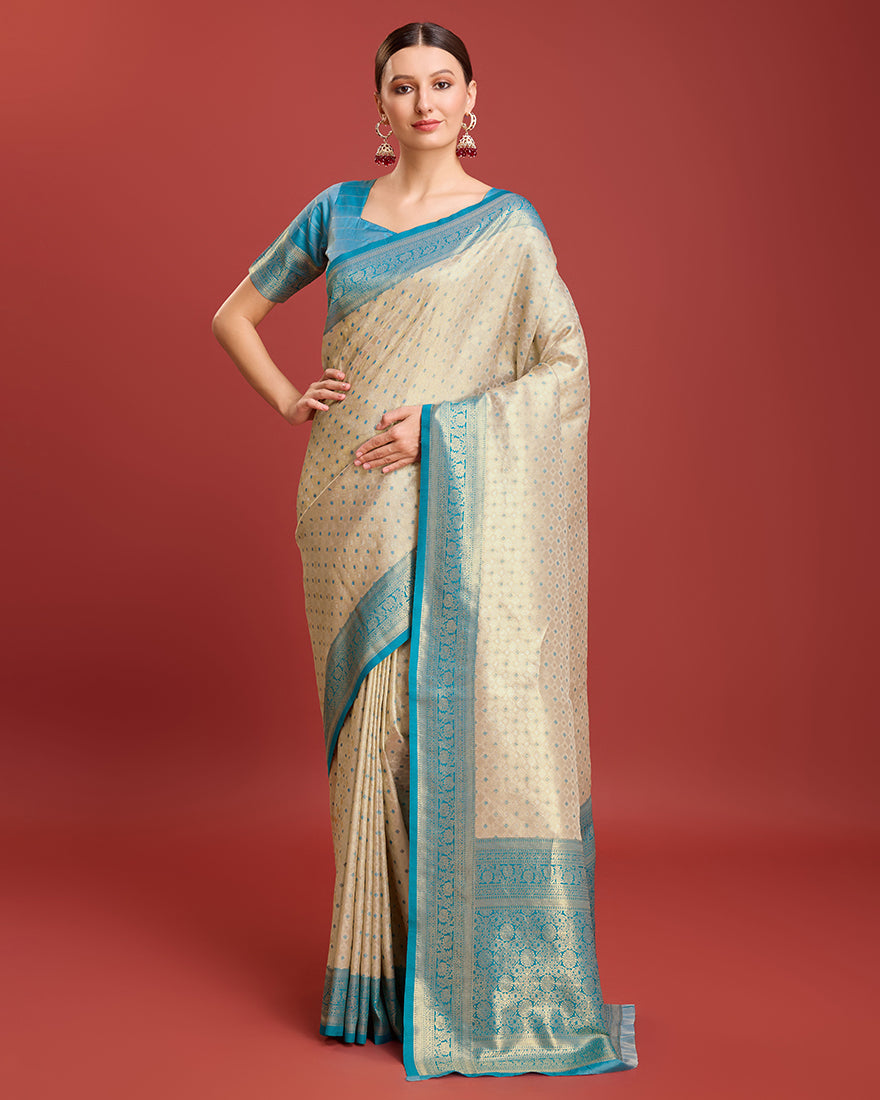 Sky Blue Kanjivaram Silk Saree with Traditional Zari Woven Design