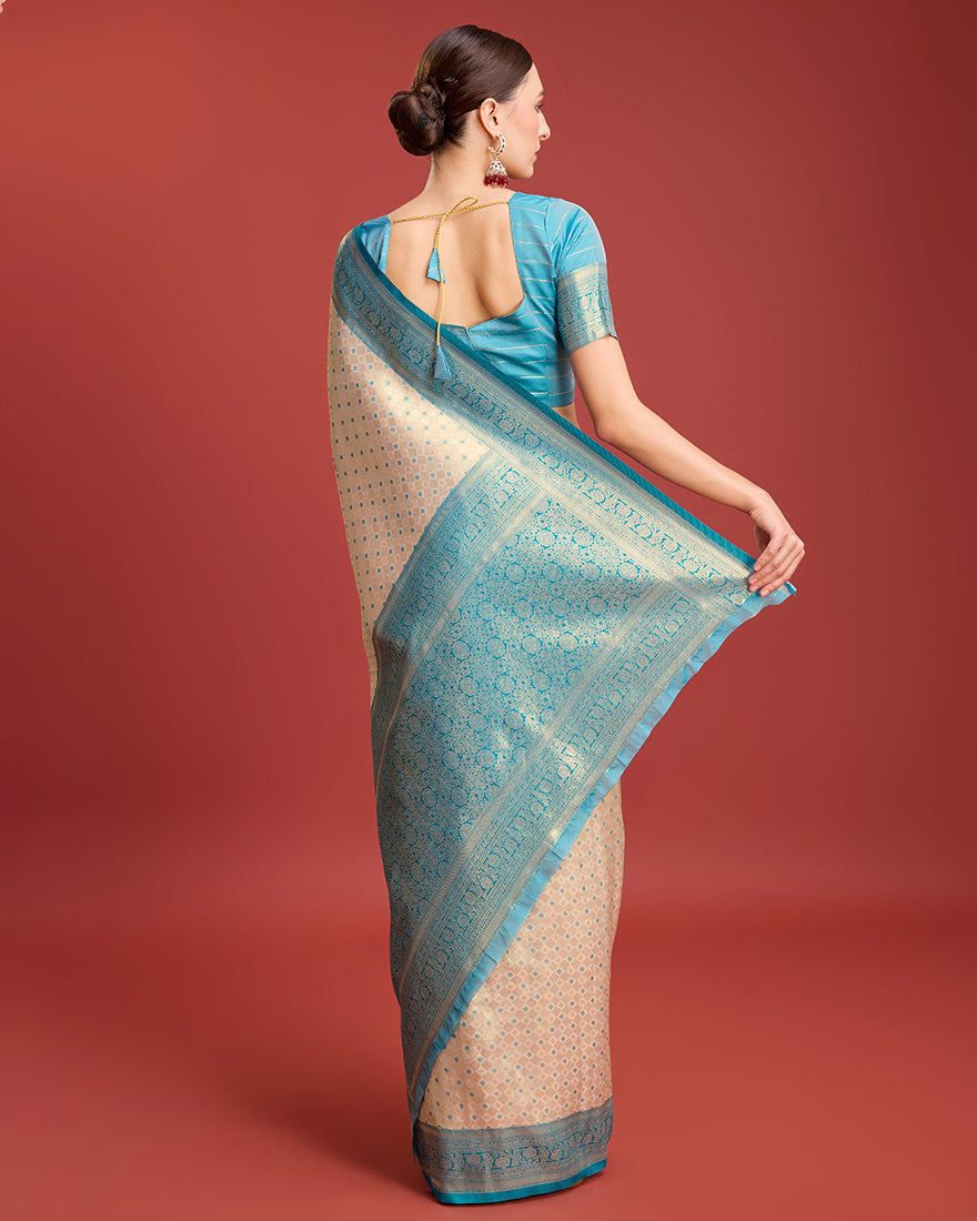 Sky Blue Kanjivaram Silk Saree with Traditional Zari Woven Design