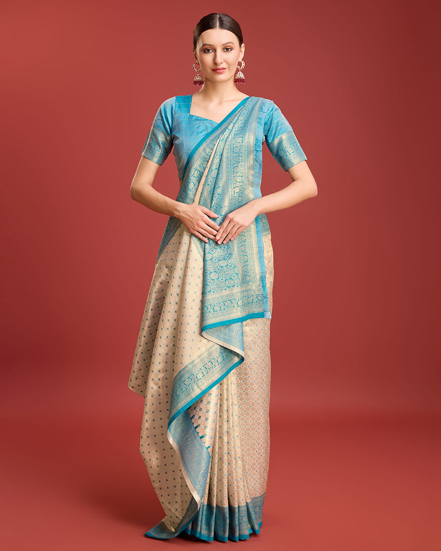 Sky Blue Kanjivaram Silk Saree with Traditional Zari Woven Design