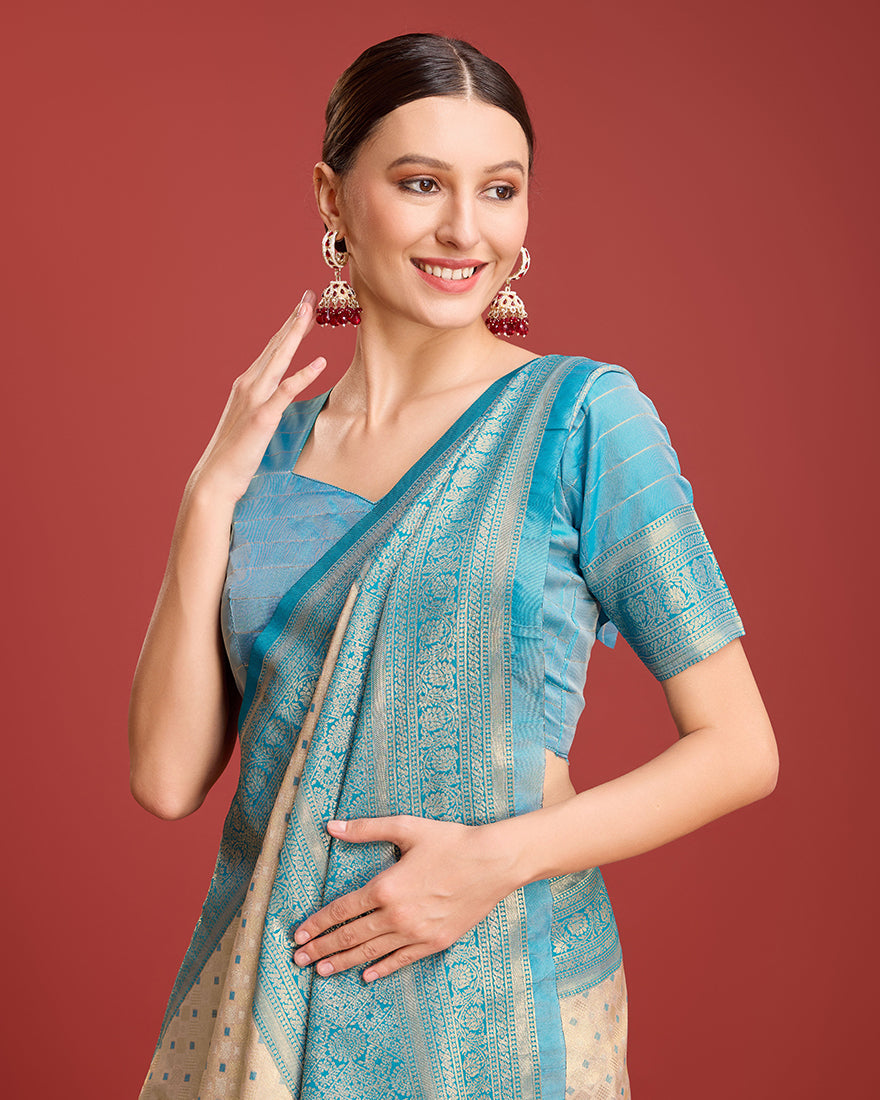 Sky Blue Kanjivaram Silk Saree with Traditional Zari Woven Design