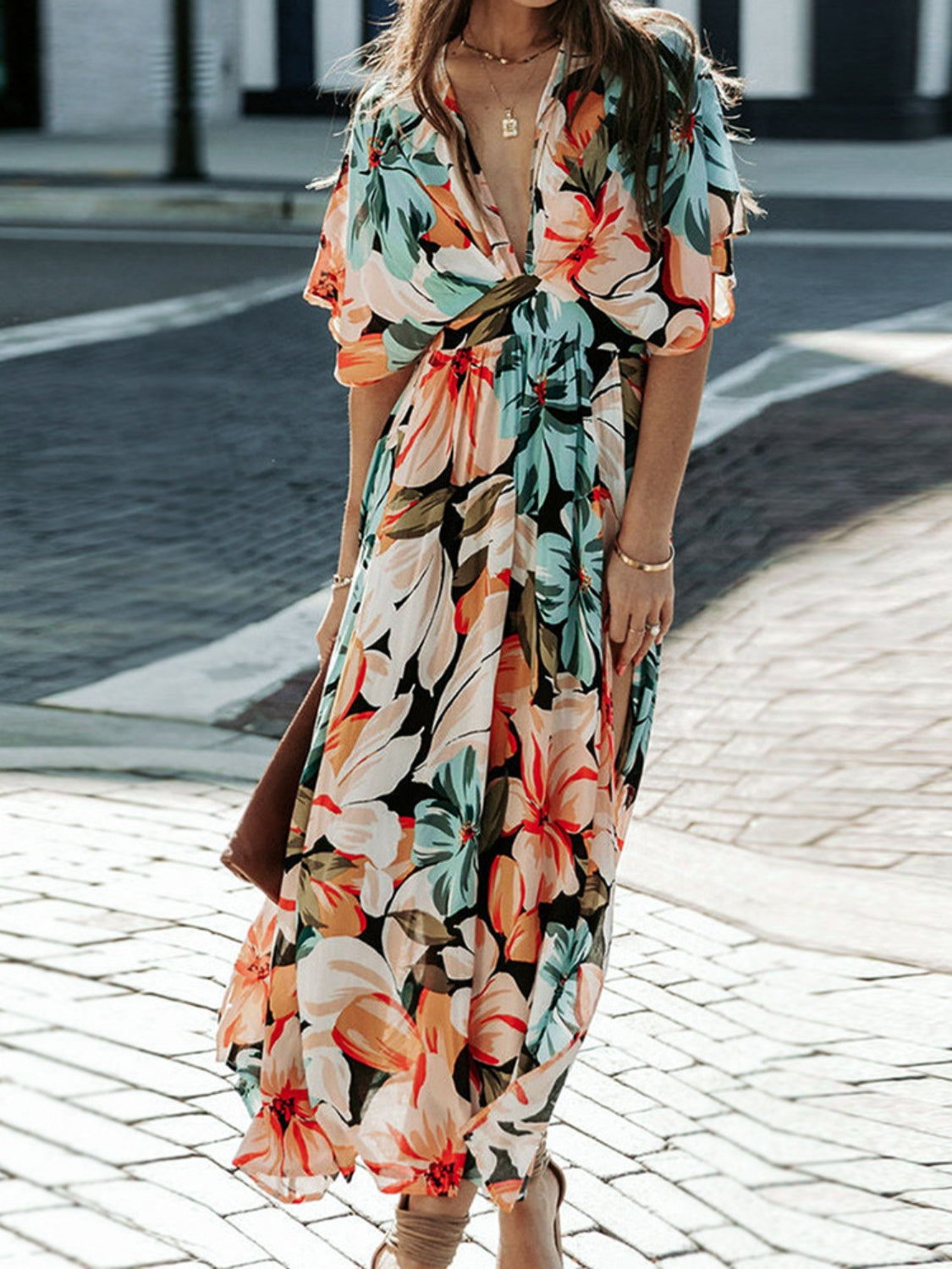 Floral Half Sleeve Midi Dress for Summer Everyday Style