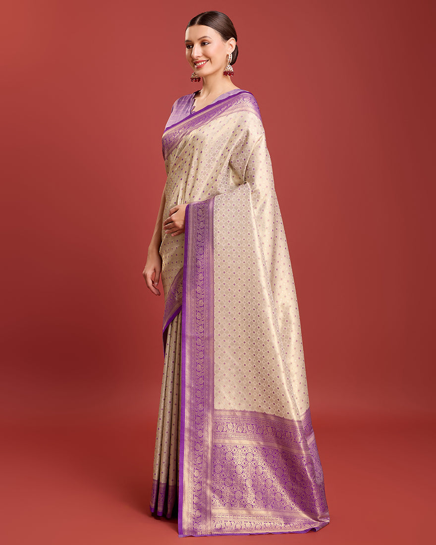 Lavender Kanjivaram Silk Saree with Traditional Zari Woven Pattern