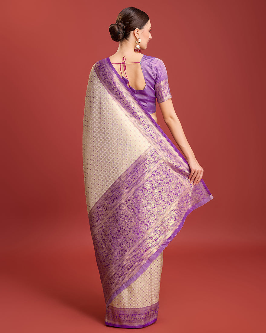 Lavender Kanjivaram Silk Saree with Traditional Zari Woven Pattern