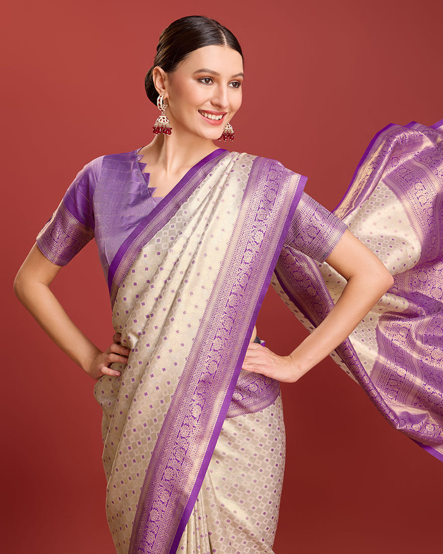 Contemporary light green and teal silk half-and-half saree with heavy embroidery.