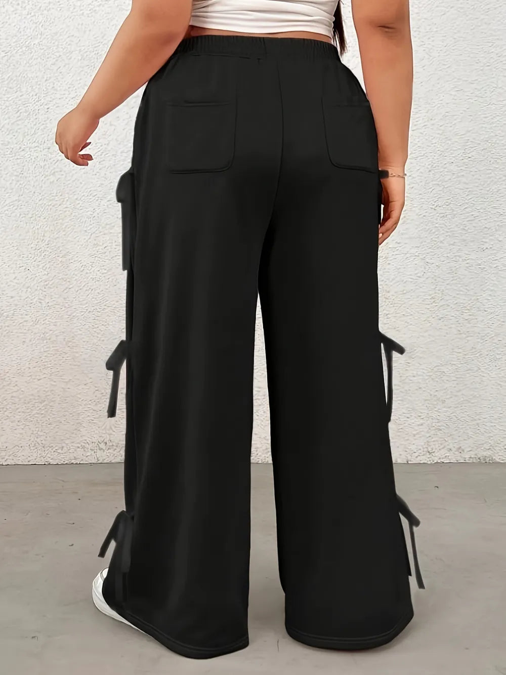 Wide Leg Elastic Waist Pants with Bow Detail for Playful Style - Image 3