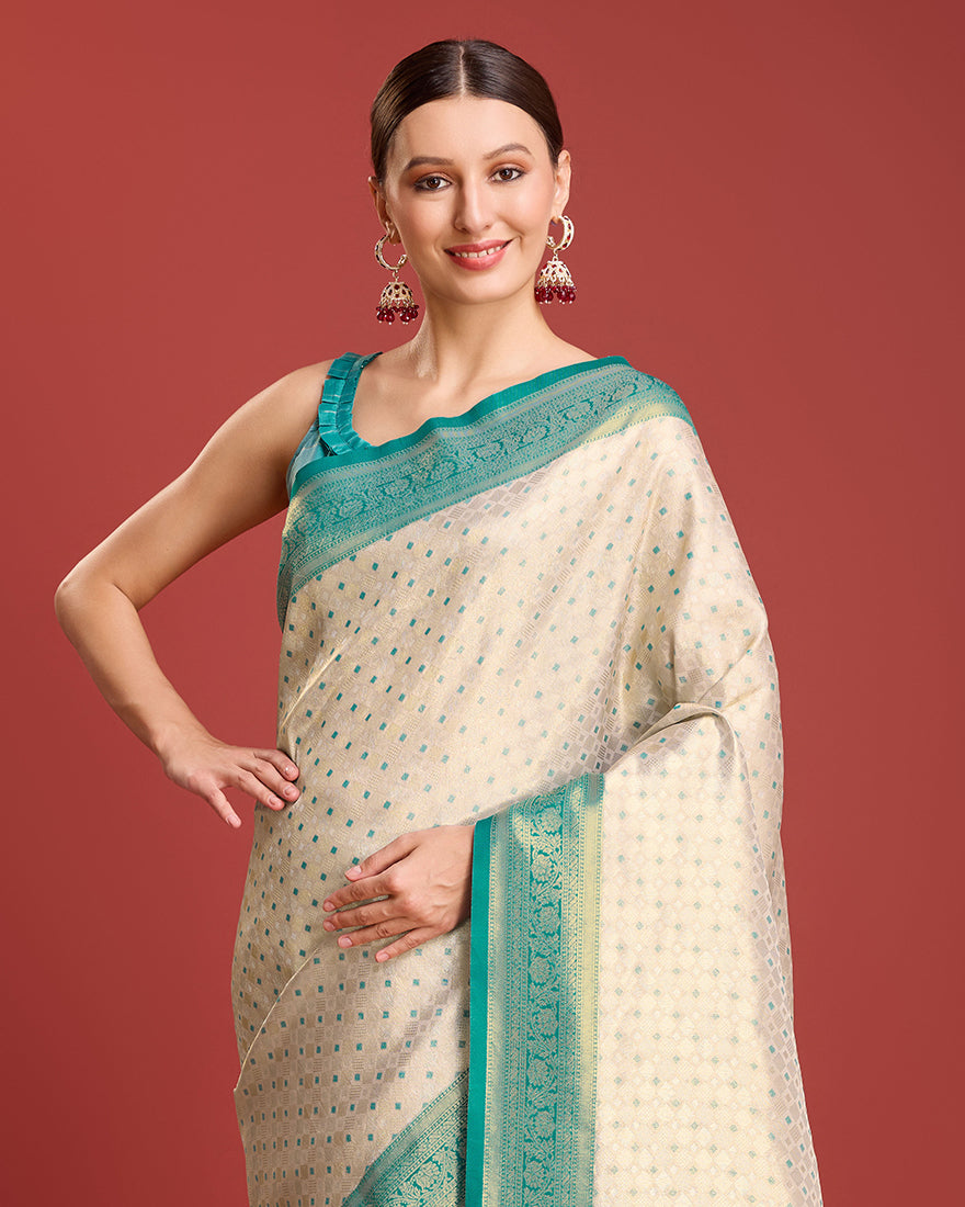 Turquoise Kanjivaram Silk Saree with Zari Weave