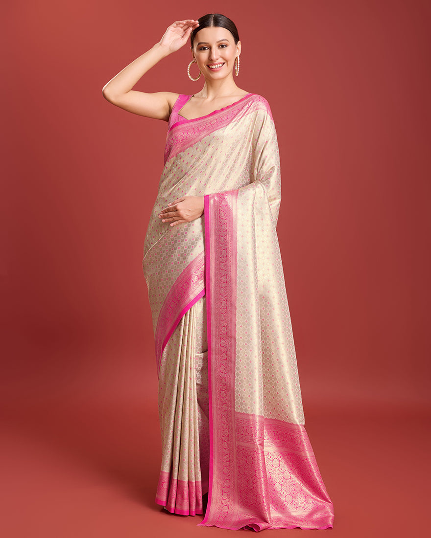 Pink Kanjivaram Silk Saree with Traditional Zari Work