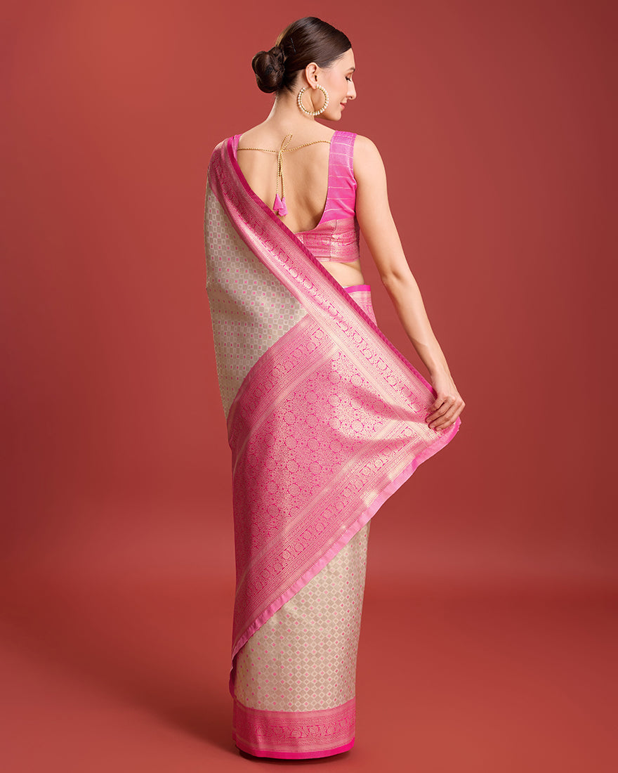 Pink Kanjivaram Silk Saree with Traditional Zari Work