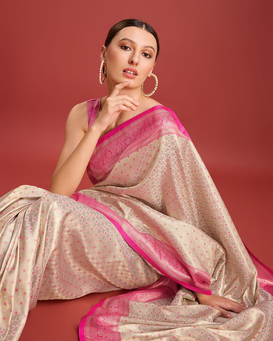 Pink Kanjivaram Silk Saree with Traditional Zari Work