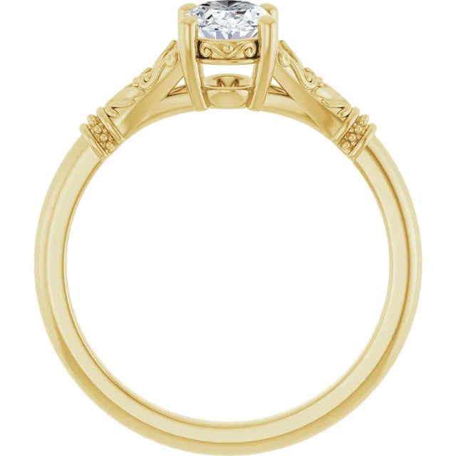 Vintage Sculptural Oval Engagement Ring 14K Yellow Gold