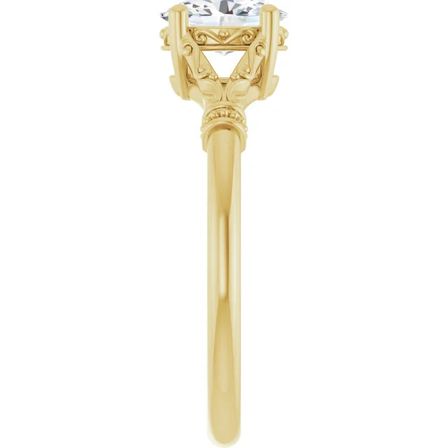 Vintage Sculptural Oval Engagement Ring 14K Yellow Gold
