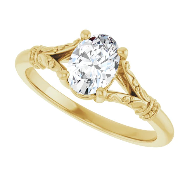 Vintage Sculptural Oval Engagement Ring 14K Yellow Gold