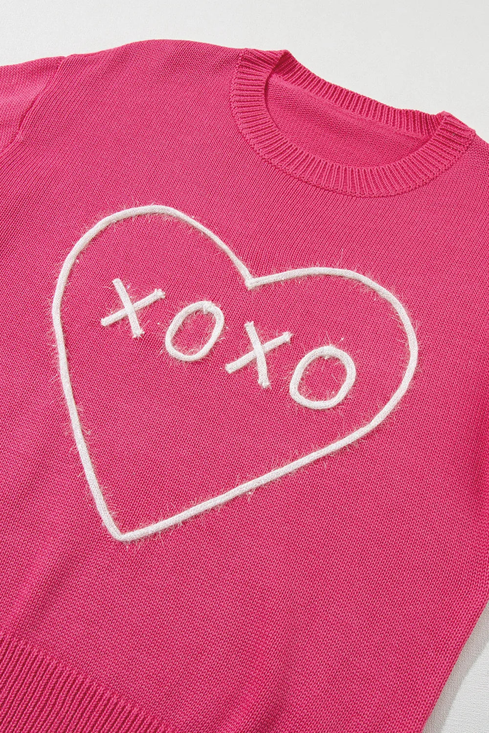 XOXO Heart Graphic Drop Shoulder Sweater in Pink and White - Image 7
