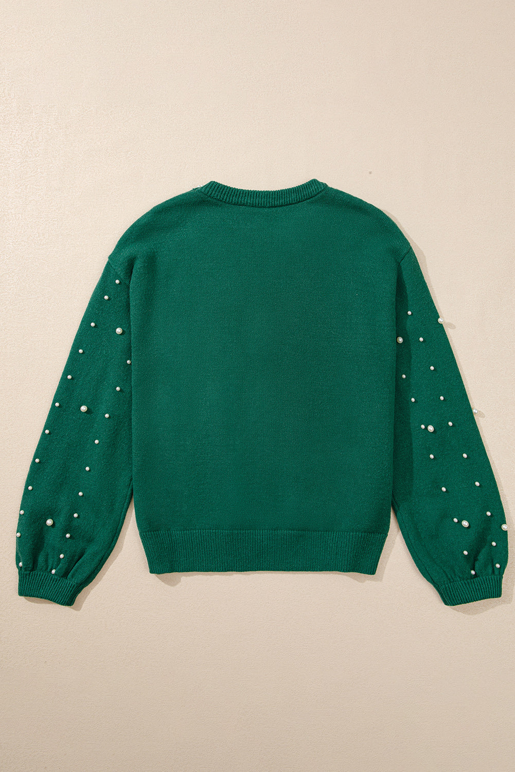 Solid Pearl Drop Shoulder Round Neck Sweater