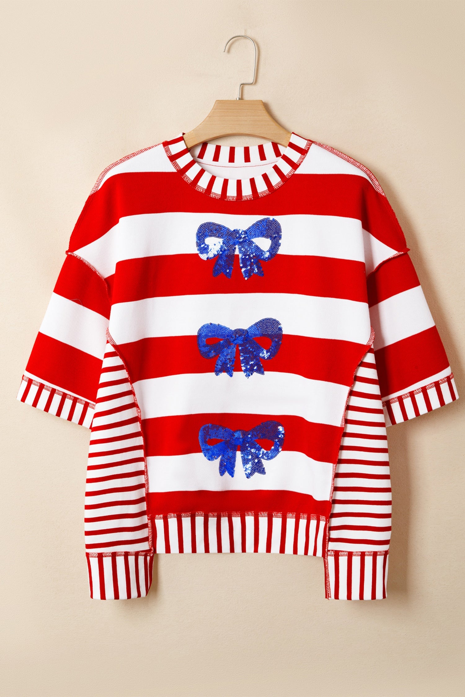 Americana Stripe Sequin Bow Short Sleeve Top