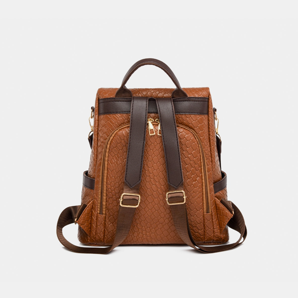 Woven Texture PU Leather Backpack Convertible Shoulder Bag