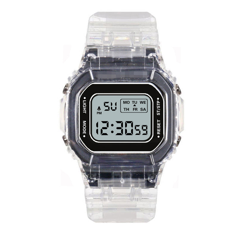 Transparent Retro-Tech Digital Watch with Resin Case and PU Strap