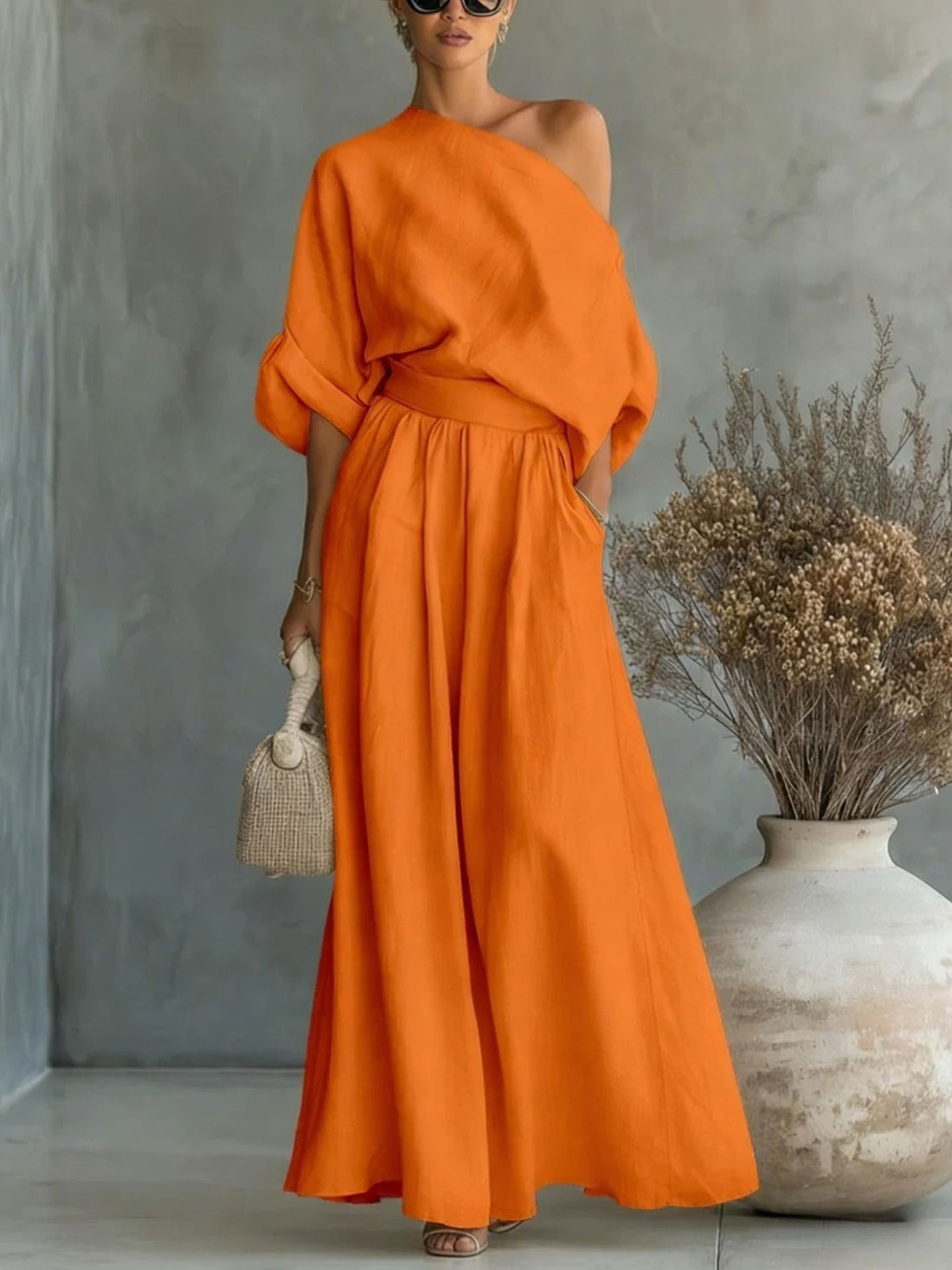 Off-Shoulder Crop Top and Wide-Leg Pants Two-Piece Set - Image 9