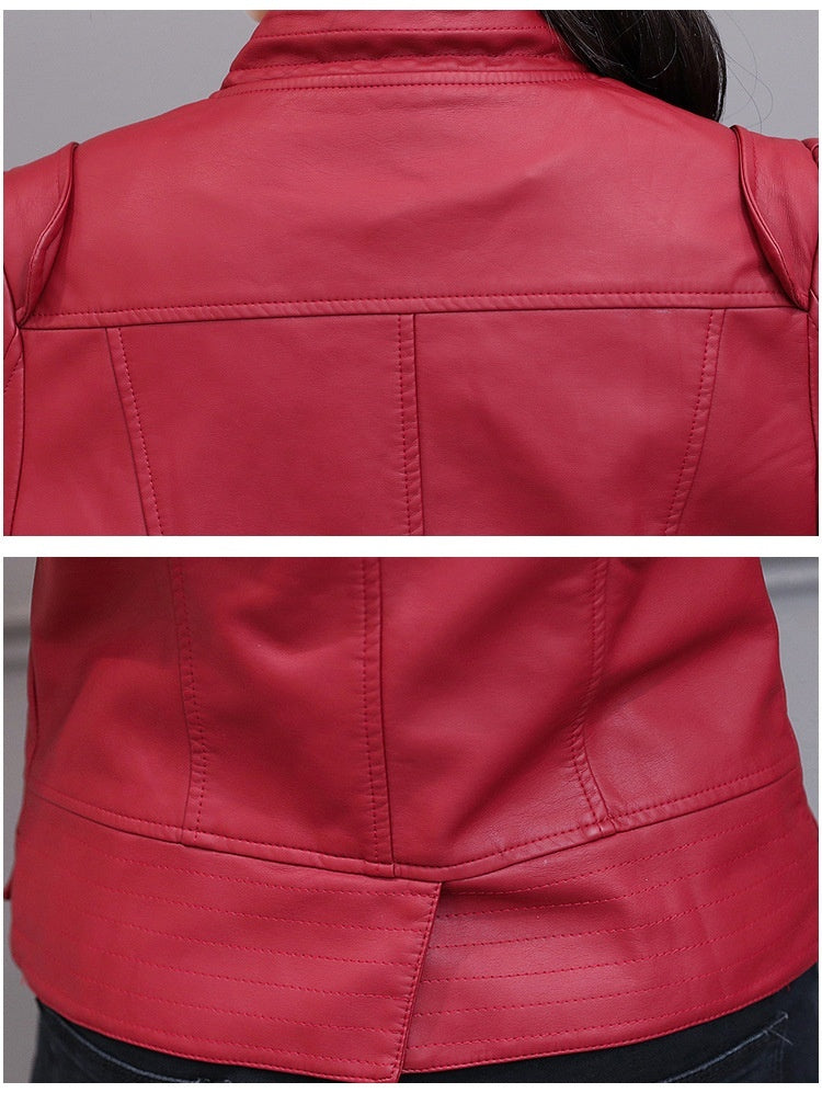 Women's Korean-Style Slim Fit Motorcycle Leather Jacket
