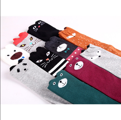 Playful Toddler Multicolor Striped Knee High Socks with Animals - Image 5