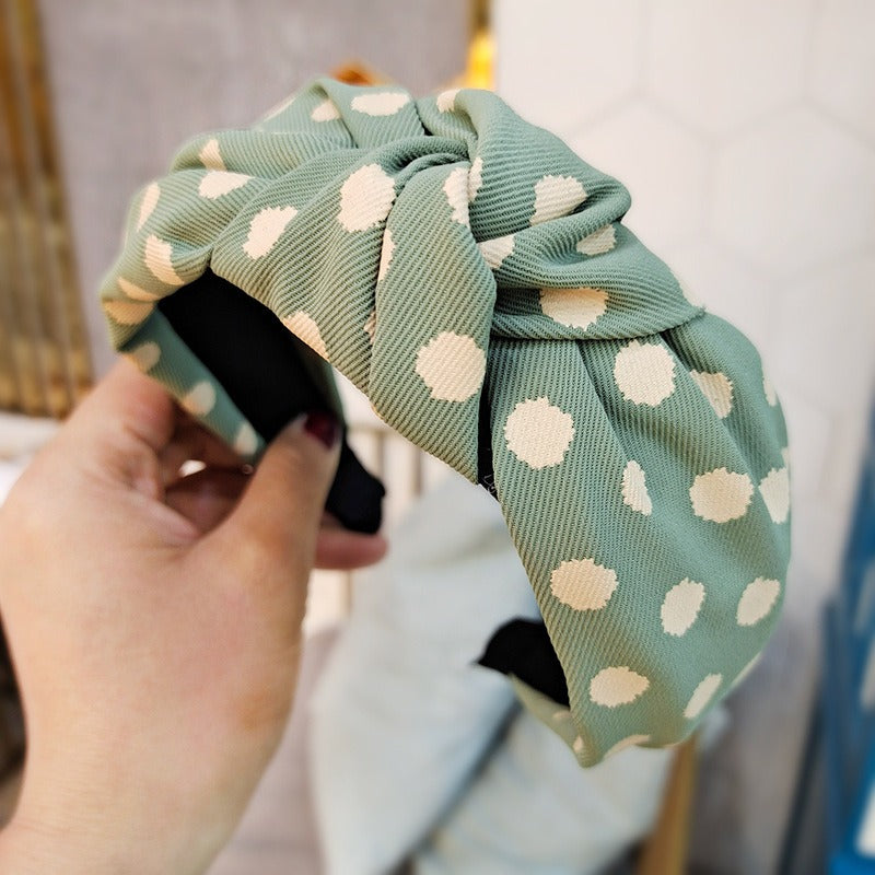 Chic Polka Dot Wide Fabric Hair Headband for Skincare & Style - Image 4