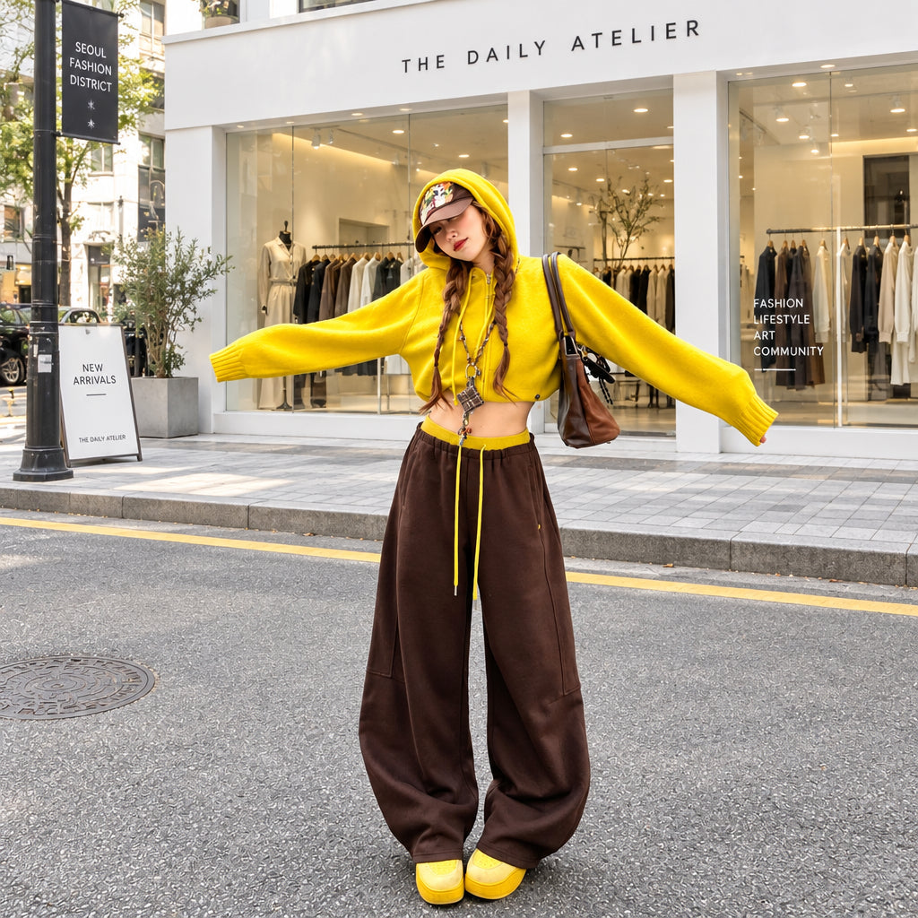Women's High-Waisted Fleece-Lined Wide-Leg Pants