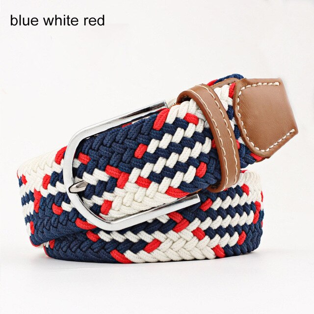 Women's Elastic Woven Belt with Faux Leather Trim & Metal Buckle - Image 10