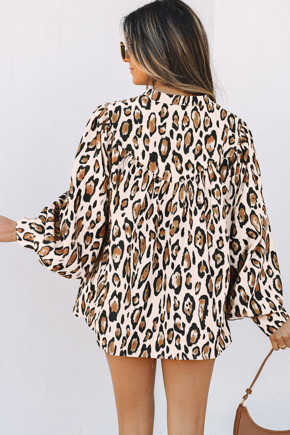 Oversized Leopard Print Balloon Sleeve Shirt | Polyester