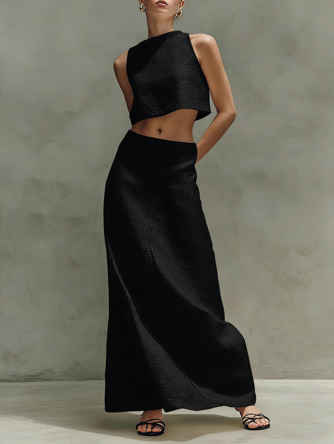 Women's Sleeveless Crop Top and Maxi Skirt Two-Piece Set - Image 6
