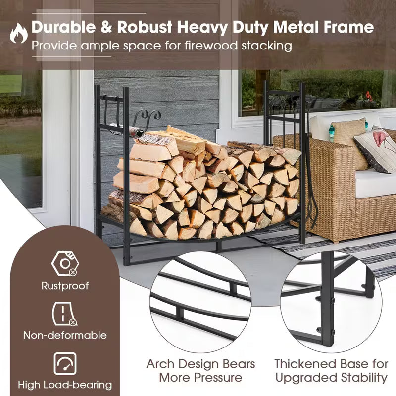 36-Inch Fireplace Log Holder with Handles and Shovel