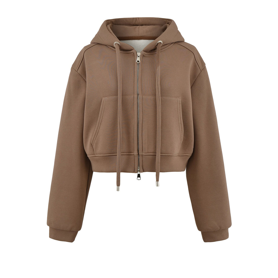Velvet Cropped Zip-Up Hoodie Sweatshirt with Drawstring - Image 5